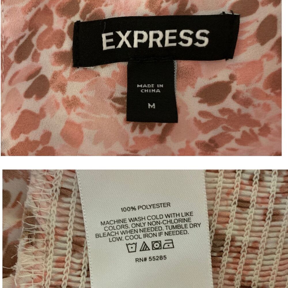 Express Floral Smocked Peplum Top Medium Pink Cottagecore Blouse - Picture 8 of 9